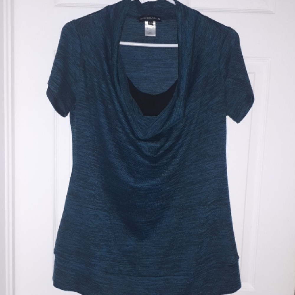 Elegant Blue Cowl Neck Tunic Top